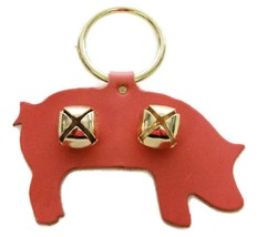 PIG DOOR CHIME - PINK LEATHER w/ SLEIGH BELLS - Amish Handmade in the USA - £19.95 GBP
