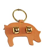 PIG DOOR CHIME - TAN LEATHER w/ SLEIGH BELLS - Amish Handmade in the USA - £18.66 GBP