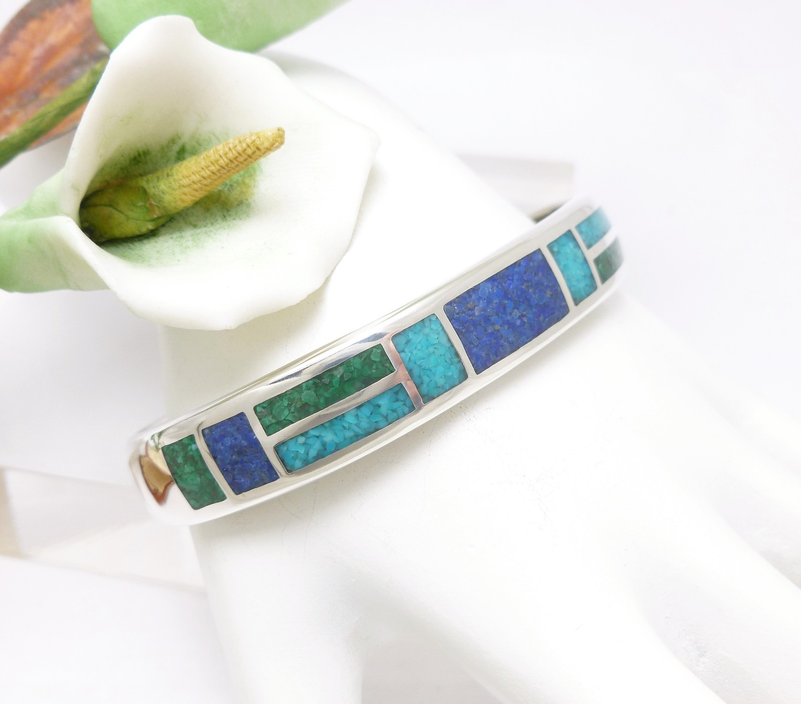 Primary image for Stoneform Turquoise Malachite and Lapis Inlay Cuff Bracelet 