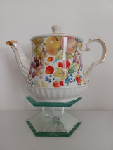 Vintage Windsor Made in England Porcelain Teapot 7&quot; Fruit Berries Gold Trim EUC - $43.49