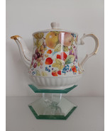 Vintage Windsor Made in England Porcelain Teapot 7&quot; Fruit Berries Gold T... - $59.48 CAD