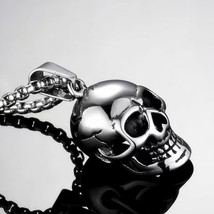 Punk Silver Skull Pendant Necklace For Men Gothic Retro Rock Jewelry Chain 24&quot; - £9.48 GBP
