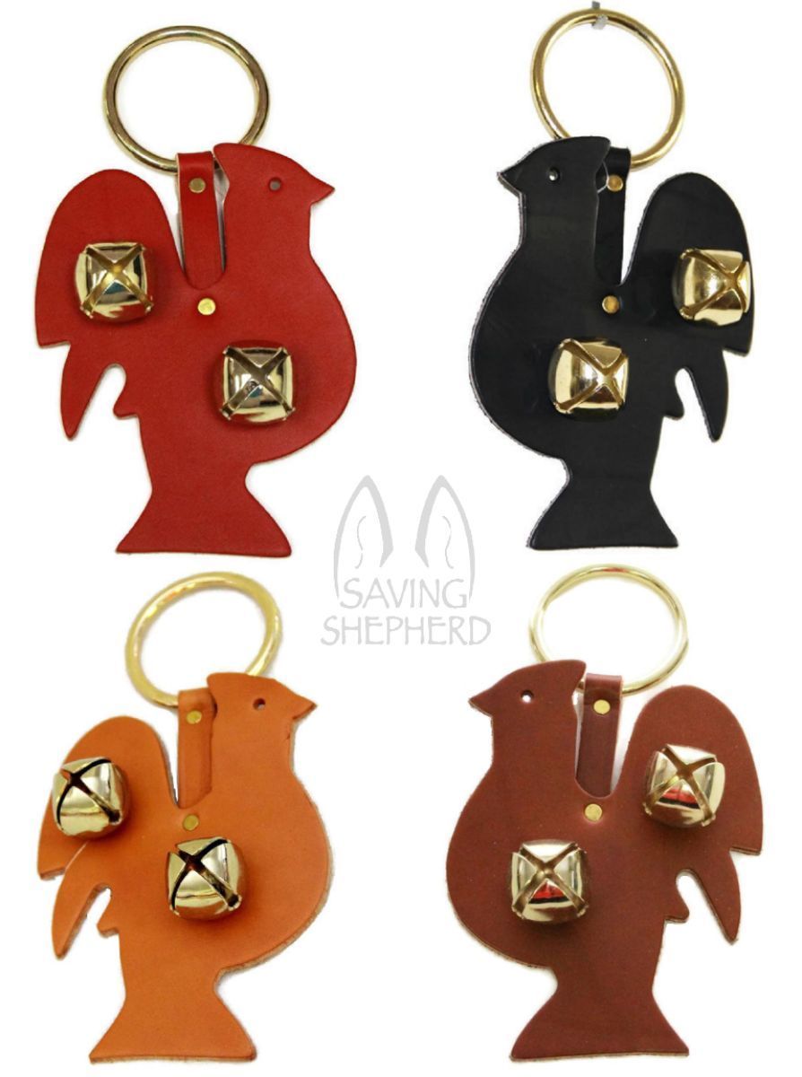 ROOSTER DOOR CHIME - BLACK LEATHER w/ SLEIGH BELLS - Amish Handmade in the USA Item image 2