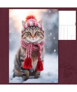 ✨POSTCARD: Adorable Cat in Snow - Winter Elegance with Hat and Scarf! ❄️ - £4.73 GBP