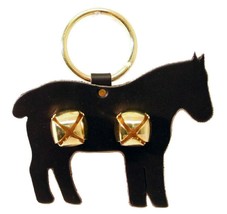 BLACK LEATHER HORSE DOOR CHIME w/ SLEIGH BELLS - Amish Handmade in USA - £19.59 GBP