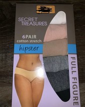 Secret Treasures ~ 6-Pair Women&#39;s Hipster Underwear Panties Cotton (B) ~ 4X/14 - £11.85 GBP