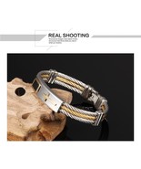 FUNIQUE Unisex Bracelet 3 Rows Stainless Steel Cable Wire Fashion Gold C... - £31.43 GBP