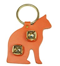 ORANGE CAT LEATHER DOOR CHIME w/ SLEIGH BELLS - Amish Handmade in the USA - £19.95 GBP