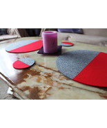 Placemats Two Halves Simple Shape Round Mix Color Felt Table Mats Set of 2 - $8.50