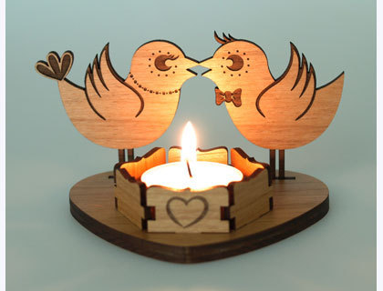 Tea Light Garden Lantern Wooden Indoor, outdoor  Valentine Bird Candle Holder - $7.50