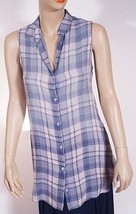 Cloth Stone Womens Navy Pink  Plaid Knit Button Down Sleeveless Shirt Dress - £15.62 GBP