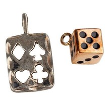 TWO (2) VINTAGE STERLING SILVER LUCK PENDANTS: A PINK TONE DICE AND A CARD - £59.30 GBP