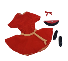 Vintage Libby Littlechap Red Velvet Dress Black Flat Shoes Tammy Crescent Purse - £43.84 GBP