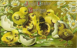 Early 1900s Joyful Easter Greetings w/ Hatchling Baby Chicks Antique Postcard - £4.63 GBP