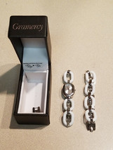 Gramercy Women&#39;s Silvertone White Oval Link Band Watch &amp; Matching Bracel... - $19.75