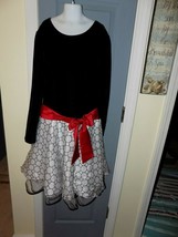 Bonnie J EAN Black Velvet W/WHITE Sparkle Skirt Dress Size 12 Girl's Euc - $19.71