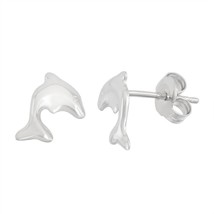 Sterling Silver Shiny Dolphin Stud Earrings - £12.89 GBP
