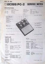 Boss PC-2 Analog Percussion Synthesizer Original Boss Service Notes Manual, 1983 - £38.21 GBP