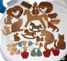 Large Lot Craft Wood Patterns Rocking Horse Cat Heart Tulip Butterfly Fruit More - £7.97 GBP