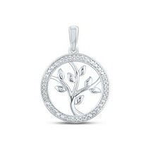 NEW Sterling Silver Round Diamond Tree of Life Circle Pendant 1/12 ctw - £160.59 GBP