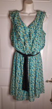 AGB Dress Sleeveless Geometric Ruffle Elastic Waist Fully Lined Dress Si... - $19.94