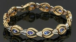 8.19 CT Pear Simulated Tanzanite Tennis Bracelet Gold Plated925 Silver  - £168.71 GBP