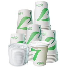 10oz Disposable Biodegradable White Paper Coffee Cups with White Flat Lids 150pc - £39.10 GBP