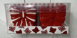 Kirkland Salt &amp; Pepper Shakers Ceramic Red White Bows New - $24.70
