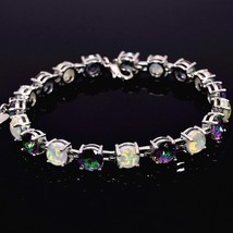 Cubic Zircon New Luck Charm White Fire Opal Bracelet 925 Sterling Sliver Jewelry - £25.68 GBP