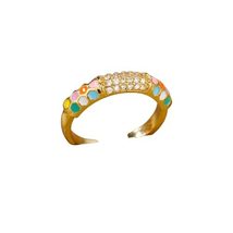 Dripping Oil Enamel Rings For Women Adjustable Open Colorful Zircon Gold Ring Fe - £19.60 GBP