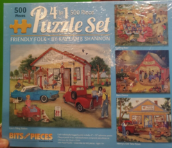 NEW Bits and Pieces 500 Piece Puzzle “Friendly Folk” 16" x 20" SEALED 4 In 1 - $22.43