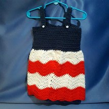 Red White Blue Cotton Toddler Dress Crocheted by Mumsie of Stratford. - £19.77 GBP