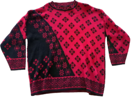 Vintage Ugly Christmas Sweater BLACK AND RED SNOWFLAKE Design Size 18 - $12.95