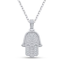 2CT Round Zircon Diamond Hamsa Hand Pendant Necklace in 14K White Gold Over-925 - £45.90 GBP