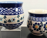2 Pc Boleslawiec Polish Pottery Mugs Mixed Set Floral Blue Green Cups Po... - $69.17