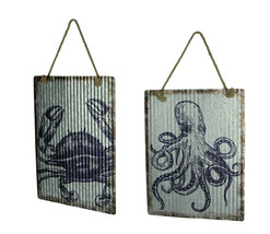 Ribbed Texture Galvanized Metal Octopus and Crab Art Wall Hanging Set - £25.88 GBP