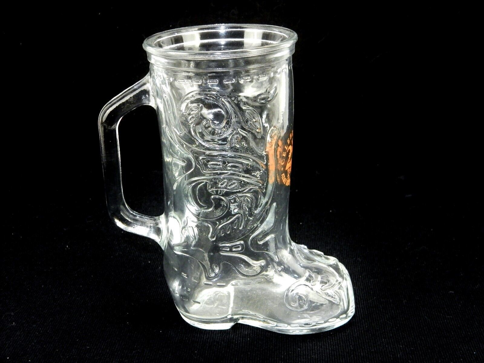 Primary image for Glass Cowboy Boot Mug, 12 Ounce, Scrolls & Waves Relief Art, AT&T Commemorative