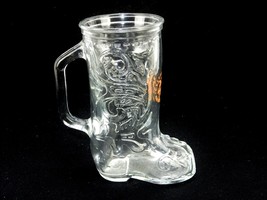 Glass Cowboy Boot Mug, 12 Ounce, Scrolls &amp; Waves Relief Art, AT&amp;T Commemorative - £15.62 GBP