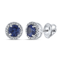 Sterling Silver Womens Round Lab-Created Blue Sapphire Stud Earrings 1-1/2 Cttw - £157.98 GBP