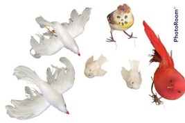 Vintage Spun Cotton Flocked Feather Bird Ornament Lot of 6 ~Cardinal, Dove Birds - £11.76 GBP