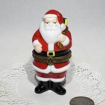 Classic Santa Claus Hinged Trinket Box Drum Sack of Presents Christmas 3.5&quot; Tall - £11.76 GBP