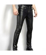 Black Men&#39;s Leather Pants Genuine Lambskin Handmade Stylish Casual Biker... - $154.27 CAD+