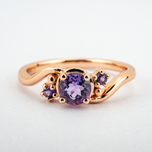 Round Amethyst Gold Ring Unique anniversary rings wedding rings engageme... - $250.00+