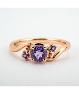 Round Amethyst Gold Ring Unique anniversary rings wedding rings engageme... - €216,11 EUR+