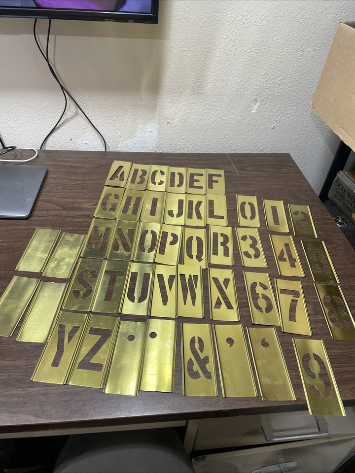 Complete Brass Stencil Set 3&quot; Letters Numbers Interlocking - £18.66 GBP