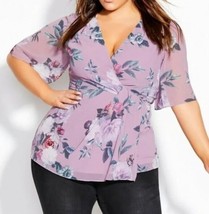 City Chic Womens Large Rosewood Floral Print Butterfly Sleeves Blouse NWT CR73 - £29.76 GBP