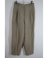 Vtg 90s Express 13/14 Beige Silk Linen Pleated Cuffed High Waist Pants - $26.60