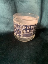 70&#39;s Libbey Navy Blue White Patchwork Gingham Plaid 3&quot; Juice Glass HTF - $20.00