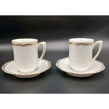 Vtg Set of 2 Silesia Demitasse Espresso Teacup &amp; Saucer White Gold 90s - $380.59 MXN