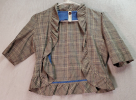 Fossil Cardigan Women Small Multi Plaid 100% Cotton 3/4 Sleeve Ruffle Open Front - £13.98 GBP